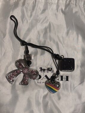 Coach Pink Crystal Bow, Rainbow Heart, and dice Charm Keyring from LL Rogue 31
